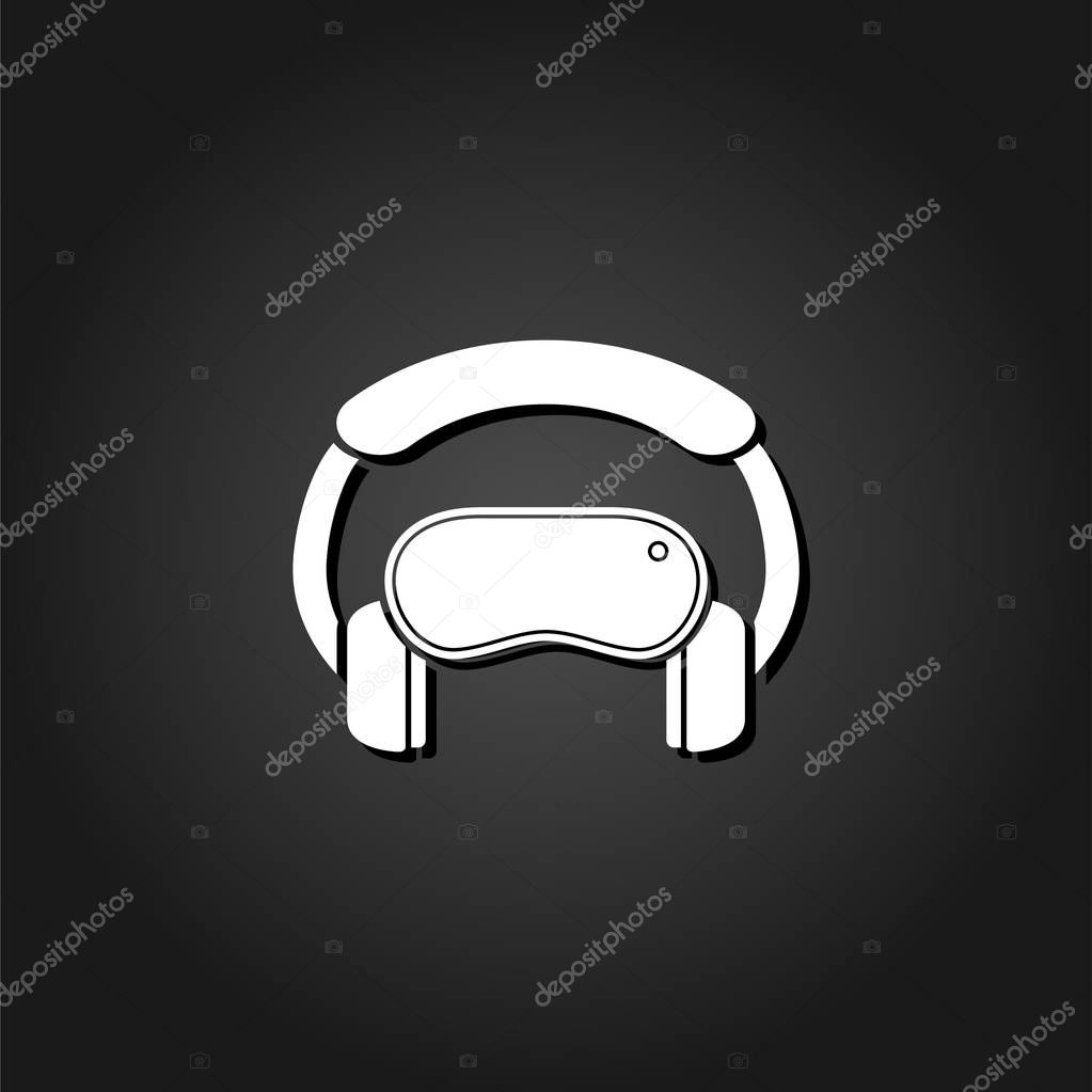 Virtual reality icon flat. Simple White pictogram on black background with shadow. Vector illustration symbol