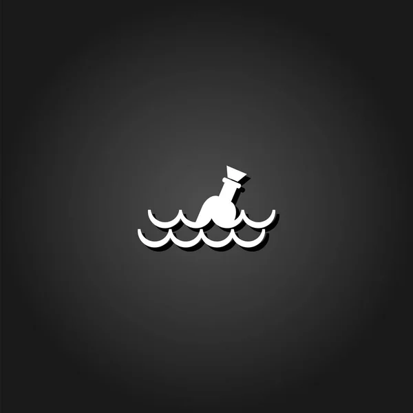 Botella flotando sobre ondas icono plano . — Archivo Imágenes Vectoriales