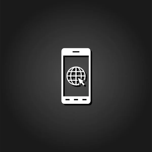 スマート フォン画面アイコン フラット地球 影と黒の背景にシンプルな白のピクトグラム ベクトルの図記号 — ストックベクタ