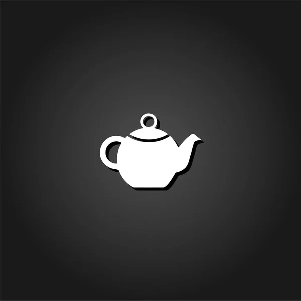 Wasserkocher Für Tee Ikone Flach Einfaches Weißes Piktogramm Auf Schwarzem — Stockvektor
