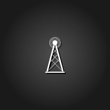 Radiolocation radar simgesi düz. Gölge ile siyah arka plan basit beyaz piktogram. Vektör çizim simgesi