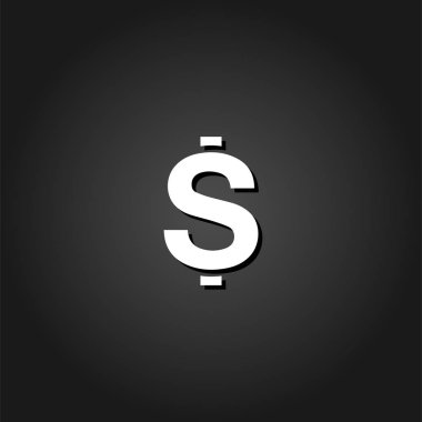 Dolar Usd para simgesi düz. Gölge ile siyah arka plan basit beyaz piktogram. Vektör çizim simgesi