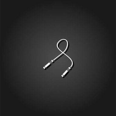 Atlama ipi simgesi düz. Gölge ile siyah arka plan basit beyaz piktogram. Vektör çizim simgesi