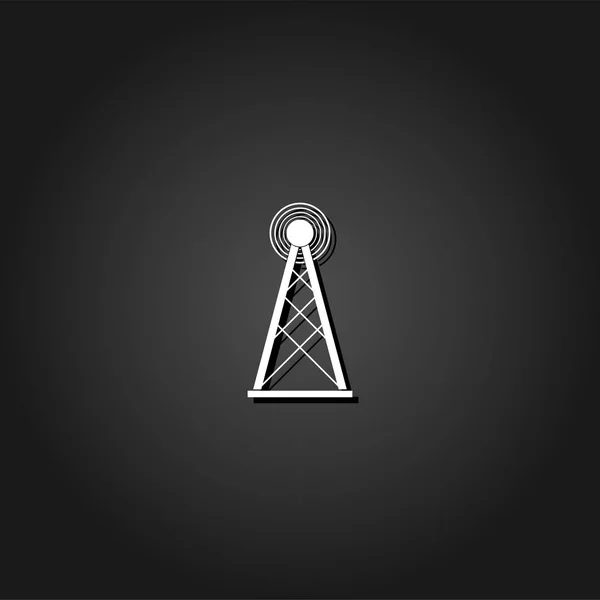 Радиолокационная Иконка Плоская Простая Белая Пиктограмма Черном Фоне Тенью Векторная — стоковый вектор