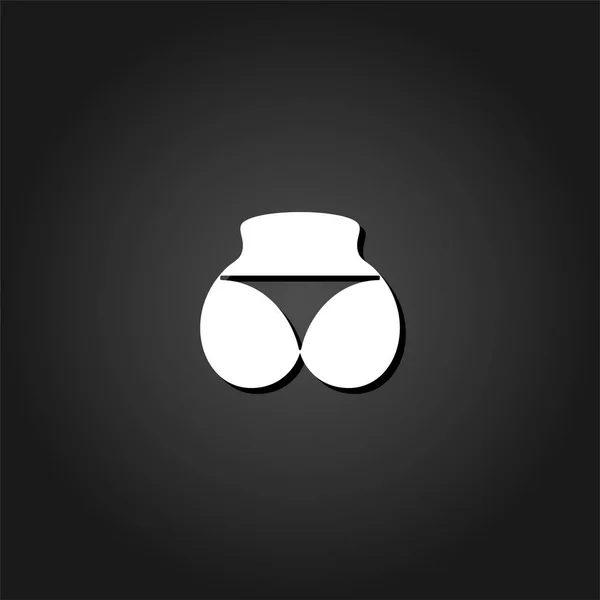 Seksi iç çamaşırı, kadın eşek düz bir tanga simgesi. Gölge ile siyah arka plan basit beyaz piktogram. Vektör çizim simgesi