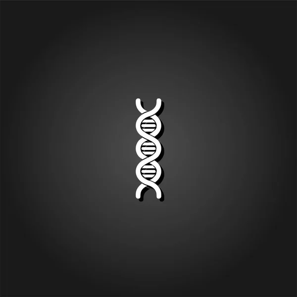 Vector Dna Icon Flat Simple White Pictogram Black Background Shadow — Stock Vector
