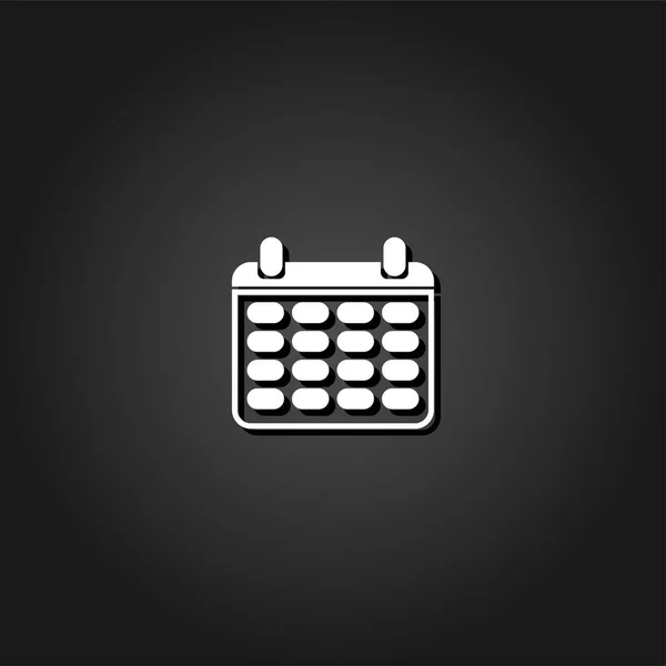 カレンダー アイコンがフラット 影と黒の背景にシンプルな白のピクトグラム ベクトルの図記号 — ストックベクタ