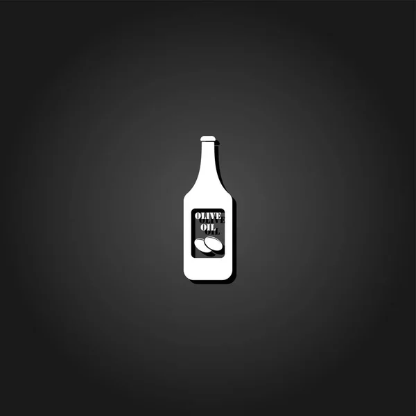 橄榄油瓶图标平面 简单的白色象形文字在黑色背景与阴影 向量例证标志 — 图库矢量图片