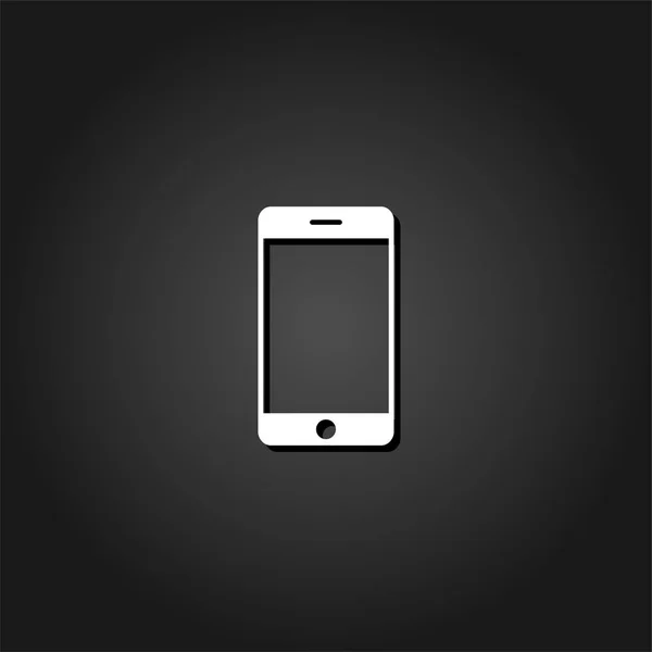 Значок Мобильного Телефона Плоский Простая Белая Пиктограмма Черном Фоне Тенью — стоковый вектор