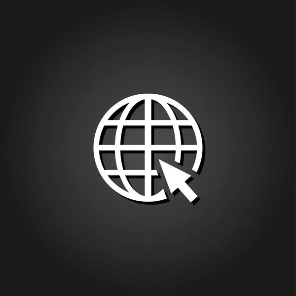 Globe Web Icône Plat Pictogramme Blanc Simple Sur Fond Noir — Image vectorielle