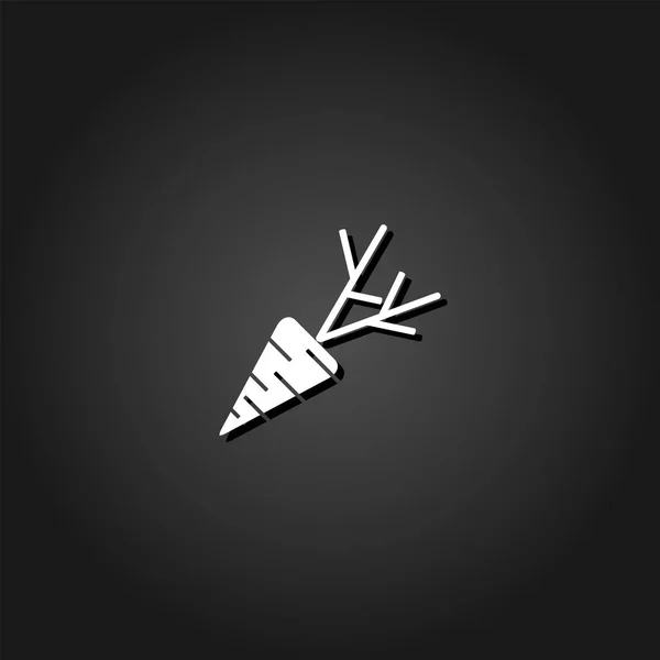 Морквяна Іконка Плоска Проста Біла Піктограма Чорному Тлі Тіні Векторні — стоковий вектор