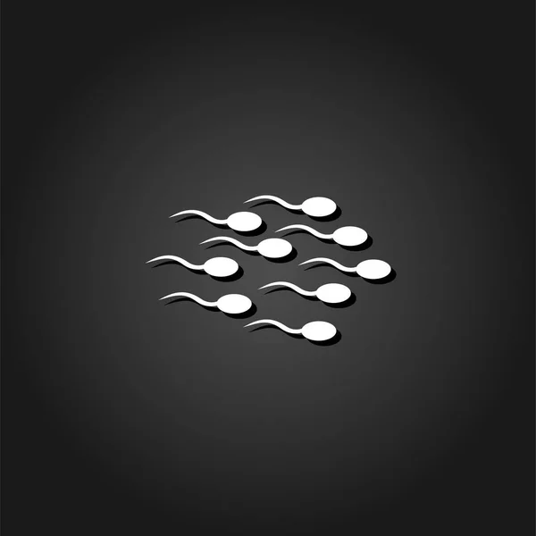 Sperm Icon Flat Simple White Pictogram Black Background Shadow Vector — Stock Vector