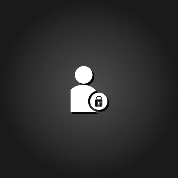 Иконка Блокировки Пользователя Плоская Простая Белая Пиктограмма Черном Фоне Тенью — стоковый вектор