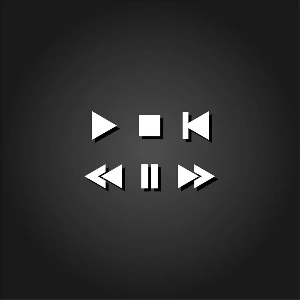 音乐按钮图标平面 简单的白色象形文字在黑色背景与阴影 向量例证标志 — 图库矢量图片