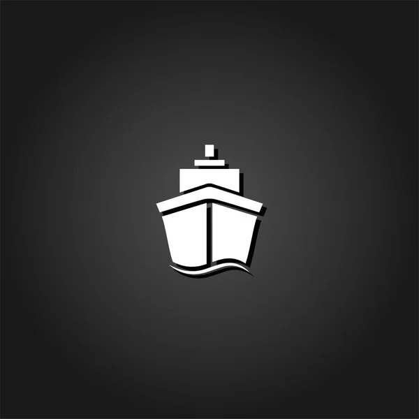 Schiffsikone Flach Einfaches Weißes Piktogramm Auf Schwarzem Hintergrund Mit Schatten — Stockvektor