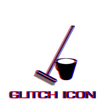 Kova ve düz sanal simge için komisyon. Basit piktogram - Glitch etkisi. Vektör çizim simgesi