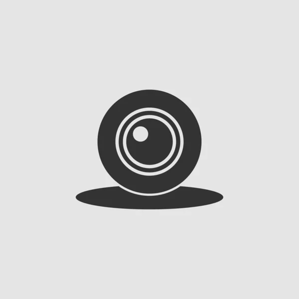 Ikona Kamery Internetowej Płaska Czarny Piktogram Szarym Tle Symbol Ilustracji — Wektor stockowy