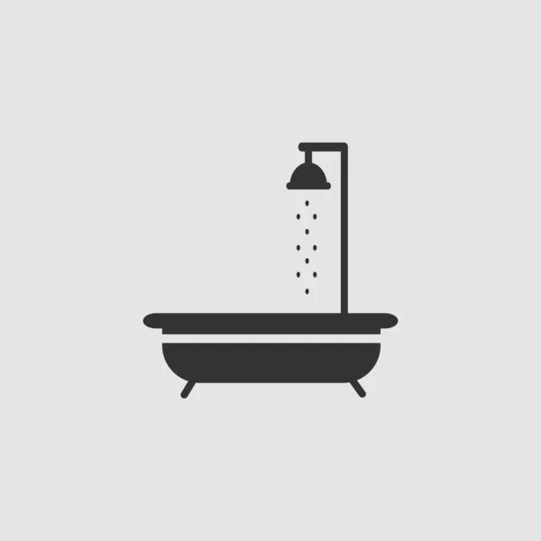 Douche Icoon Plat Zwart Pictogram Grijze Achtergrond Vector Illustratie Symbool — Stockvector