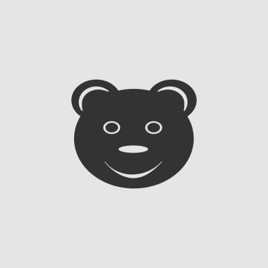 Gülümseyen ayı ikonu düz. Gri arkaplanda siyah resim. Vektör illüstrasyon sembolü