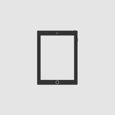 Tablet simgesi düz. Gri arkaplanda siyah resim. Vektör illüstrasyon sembolü