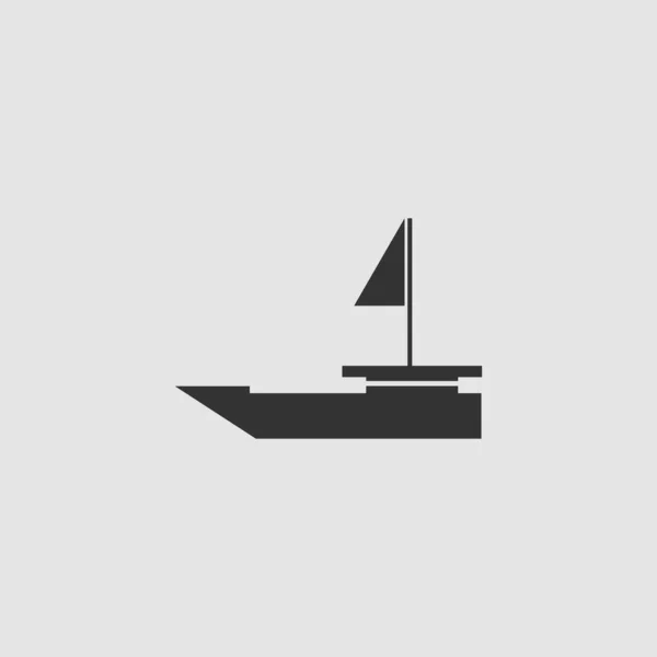 Иконка Яхт Плоская Черная Пиктограмма Сером Фоне Векторная Иллюстрация — стоковый вектор