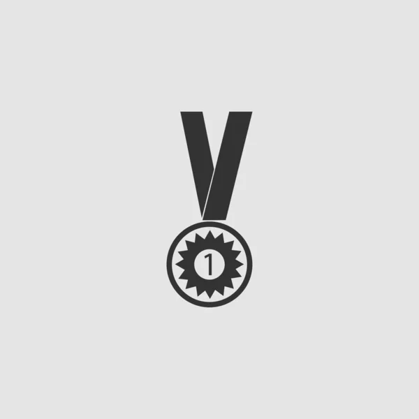 Madalya Kazanan Bir Numaralı Ikon Düz Gri Arkaplanda Siyah Resim — Stok Vektör