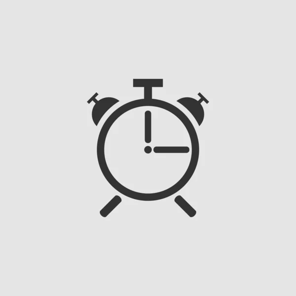 目覚まし時計のアイコンフラット グレーの背景に黒いピクトグラム ベクターイラスト記号 — ストックベクタ