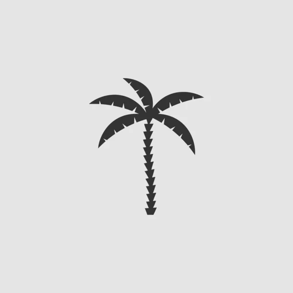 Kokosnoot Palmboom Icoon Plat Zwart Pictogram Grijze Achtergrond Vector Illustratie — Stockvector