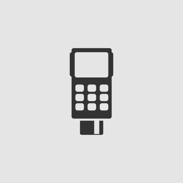 Credit Card Terminal Icon Flat Black Pictogram Grey Background Vector — Stock Vector
