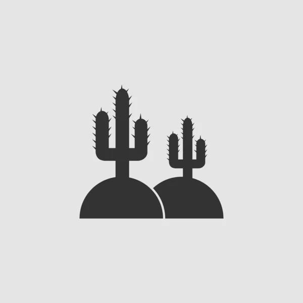 Cactus Deșert Icoana Plat Pictogramă Neagră Fundal Gri Simbolul Ilustrației — Vector de stoc