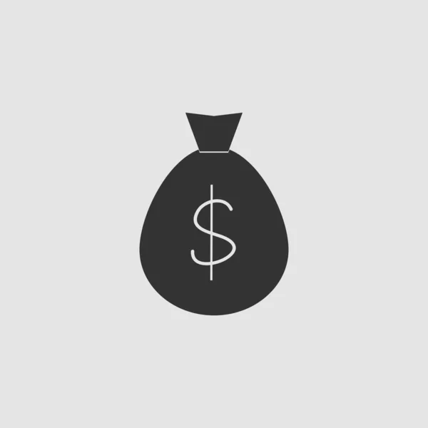 Money Bag Icon Flat Black Pictogram Grey Background Vector Illustration — Stock Vector