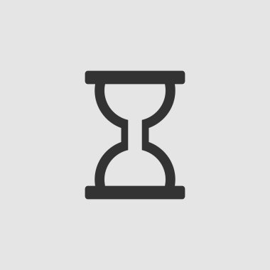 Kum saati simgesi düz. Gri arkaplanda siyah resim. Vektör illüstrasyon sembolü