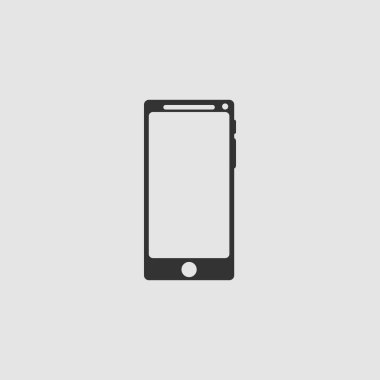 Smartfon simgesi düz. Gri arkaplanda siyah resim. Vektör illüstrasyon sembolü