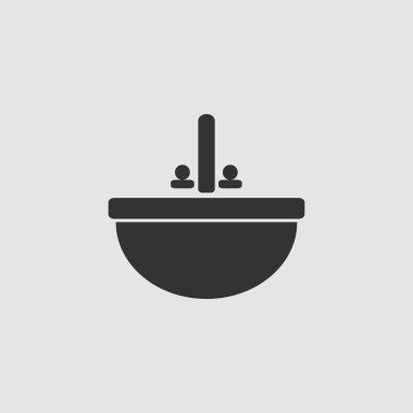 Lavabo simgesi düz. Gri arkaplanda siyah resim. Vektör illüstrasyon sembolü