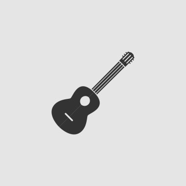 Akustik gitar ikonu düz. Gri arkaplanda siyah resim. Vektör illüstrasyon sembolü