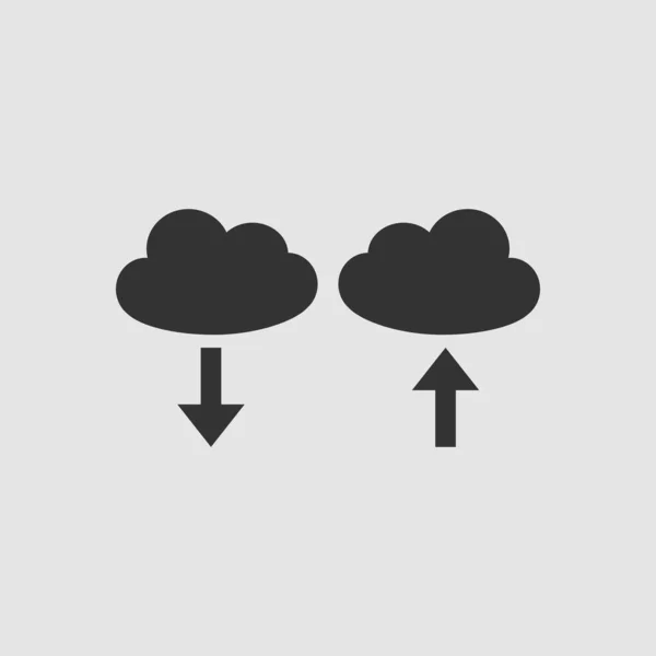 Nube Descargar Subir Icono Plano Pictograma Negro Sobre Fondo Gris — Archivo Imágenes Vectoriales