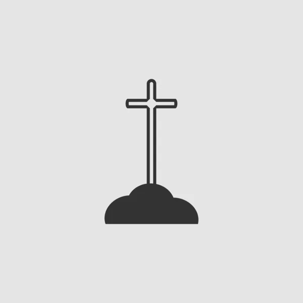 墓のアイコンフラット上を横断 グレーの背景に黒いピクトグラム ベクターイラスト記号 — ストックベクタ