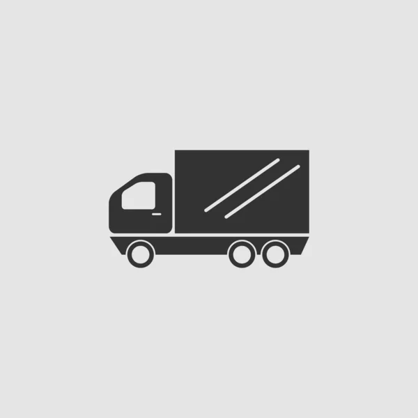 Icona Del Camion Piatta Pittogramma Nero Sfondo Grigio Simbolo Dell — Vettoriale Stock