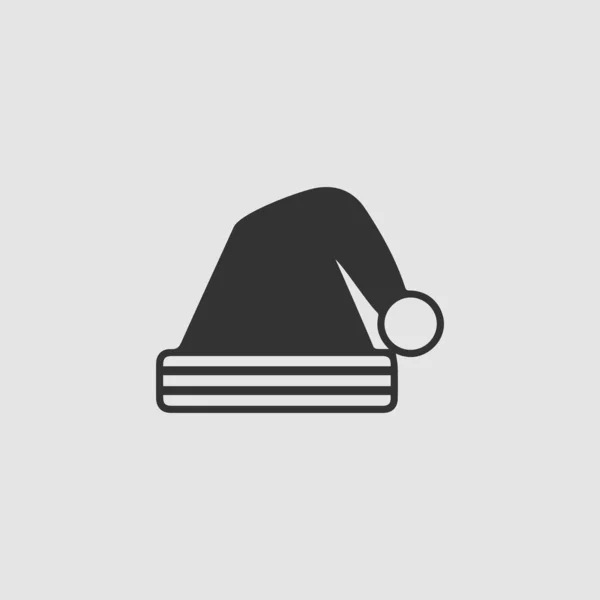 Новорічний Капелюх Значок Плоский Чорна Піктограма Сірому Фоні Векторні Ілюстрації — стоковий вектор