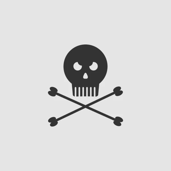 Jolly Roger Pictogram Plat Zwart Pictogram Grijze Achtergrond Vector Illustratie — Stockvector