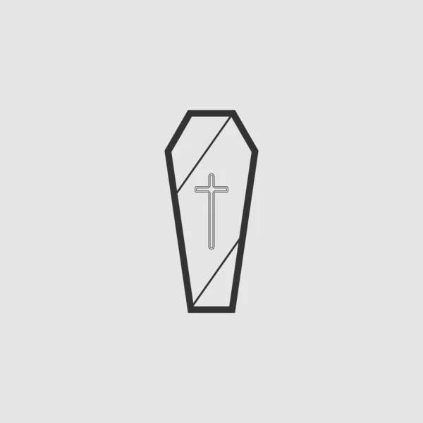 Coffin Pictogram Plat Zwart Pictogram Grijze Achtergrond Vector Illustratie Symbool — Stockvector