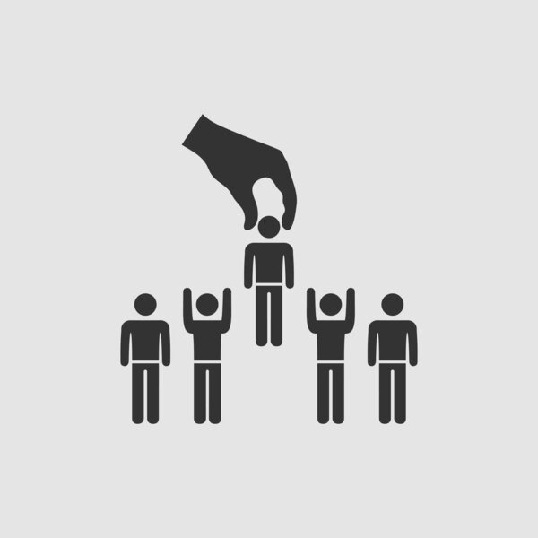 Recruitment concept icon flat. Black pictogram on grey background. Vector illustration symbol