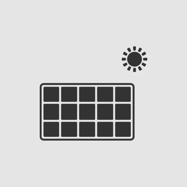 Zonne Energie Paneel Pictogram Plat Zwart Pictogram Grijze Achtergrond Vector — Stockvector