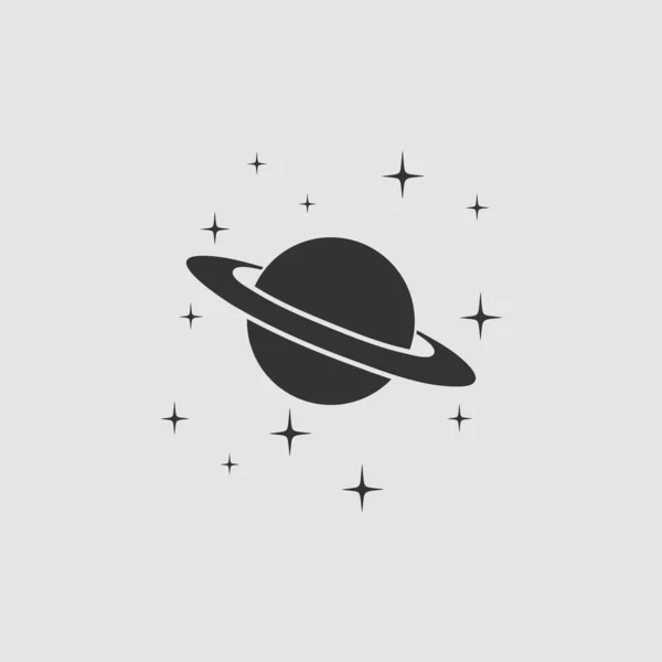 Ikona Planety Saturn Płaska Czarny Piktogram Szarym Tle Symbol Ilustracji — Wektor stockowy