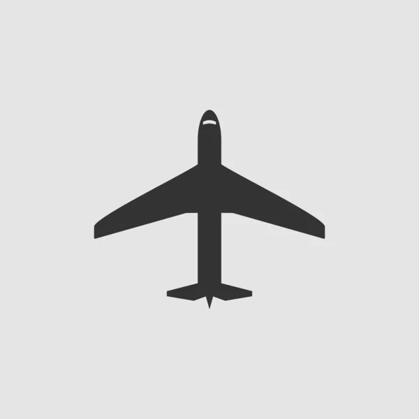 Иконка Самолета Плоская Черная Пиктограмма Сером Фоне Векторная Иллюстрация — стоковый вектор