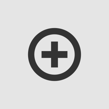 Tıbbi haç simgesi düz. Gri arkaplanda siyah resim. Vektör illüstrasyon sembolü