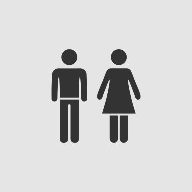 Erkek ve kadın ikonu düz. Gri arkaplanda siyah resim. Vektör illüstrasyon sembolü