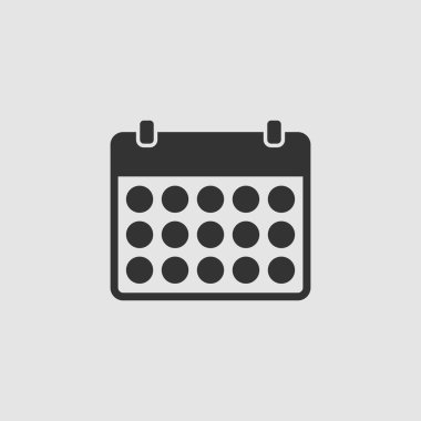 Takvim simgesi düz. Gri arkaplanda siyah resim. Vektör illüstrasyon sembolü