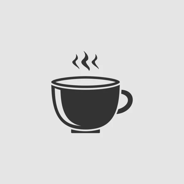 コーヒーカップのアイコンフラット グレーの背景に黒いピクトグラム ベクターイラスト記号 — ストックベクタ