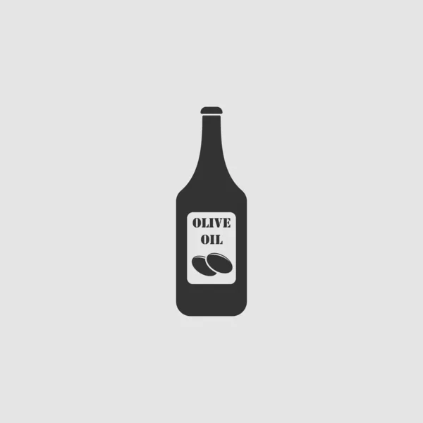 橄榄油瓶子图标扁平 灰色背景上的黑色象形文字 矢量图解符号 — 图库矢量图片